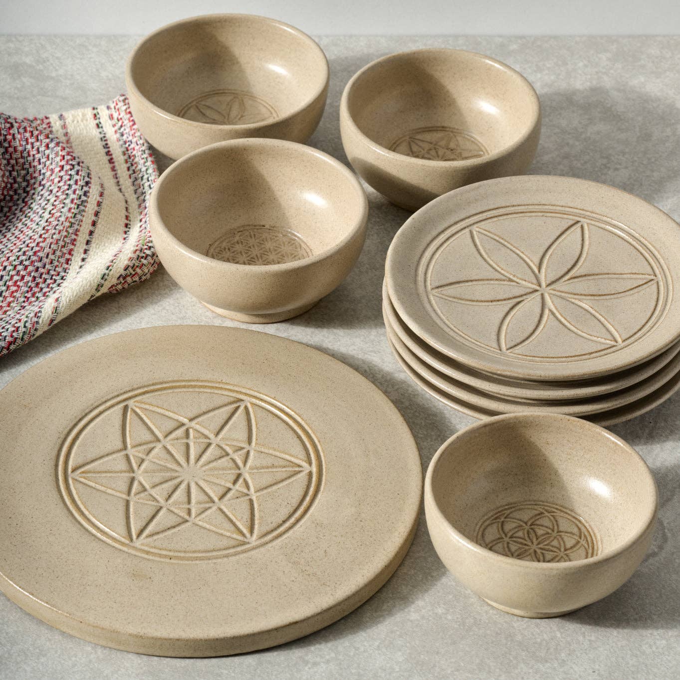 Ten Thousand Villages - Wholesale Appetizer Serveware - Sacred Geometry Appetizer Plates - Set of 44