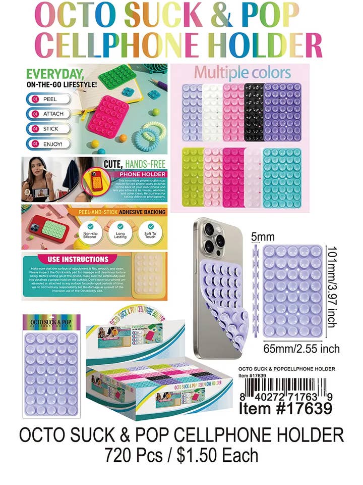 Support de téléphone portable Octo Suck and Pop 720 pièces. pour la vente par Puka Creations