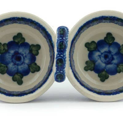 Condiment Dish 5" Blue Poppies Theme for wholesale by Polmedia Polish Pottery