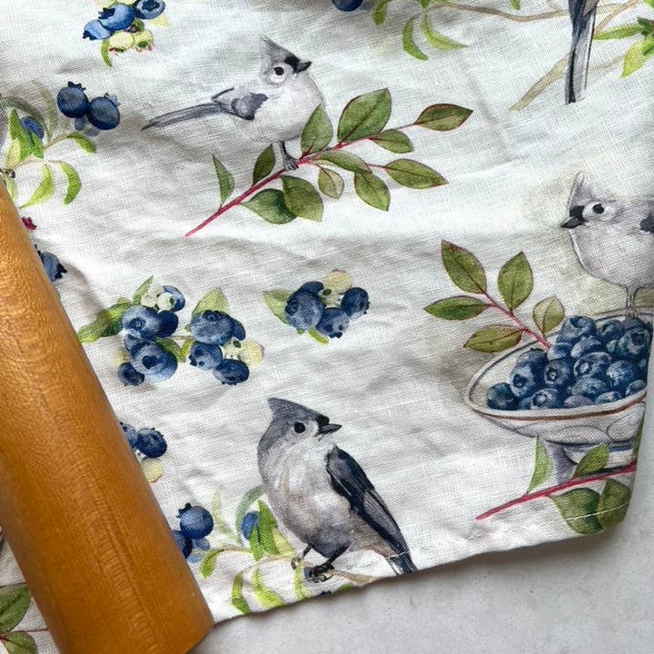 Kasey Melissa Art – Großhandel Geschirrtücher – Haubenmeise und Blaubeeren - Leinen Geschirrtuch2