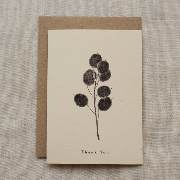 Mini A7 Thank You Card Botanical Art - Honesty Pods for wholesale by Alicia Breakspear