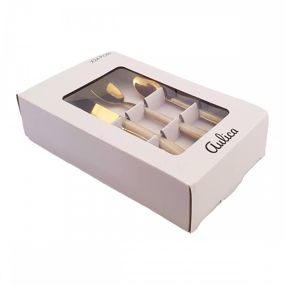 AULICA - Wholesale Assorted Cutlery Set - 24-piece gold cutlery set with glitter handles4