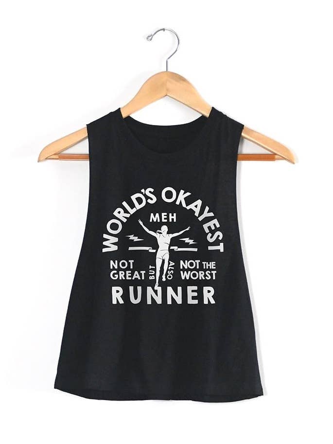 World's Okayest Runner Racerback Crop Top for wholesale by Sarah Marie Running Co