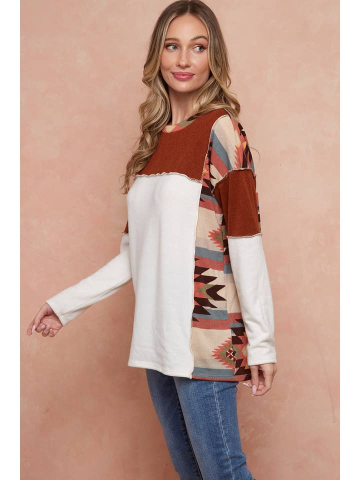 Moonshot Clothing - Wholesale Tunic - Women's - MST2977-DELFI AZTEC COLORBLOCK PULLOVER2