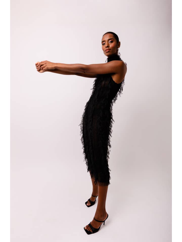 Calla Black High Neck Midi Dress for wholesale on Faire