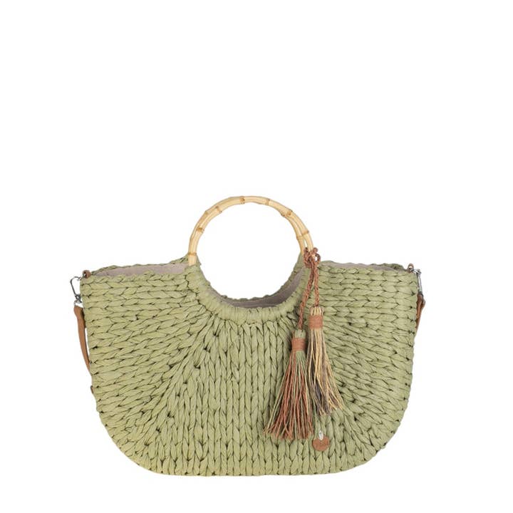 Kbas - Vendita all'ingrosso Borsa con manico - Donna - BORSA A MANO FIBRA NATURALE E TRACOLLA KAKI