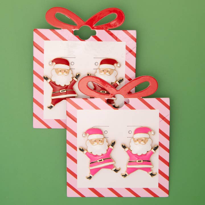 SP Sophia Collection - Wholesale Stud/Post Earrings - Christmas Enamel Santa Claus Post Earrings2