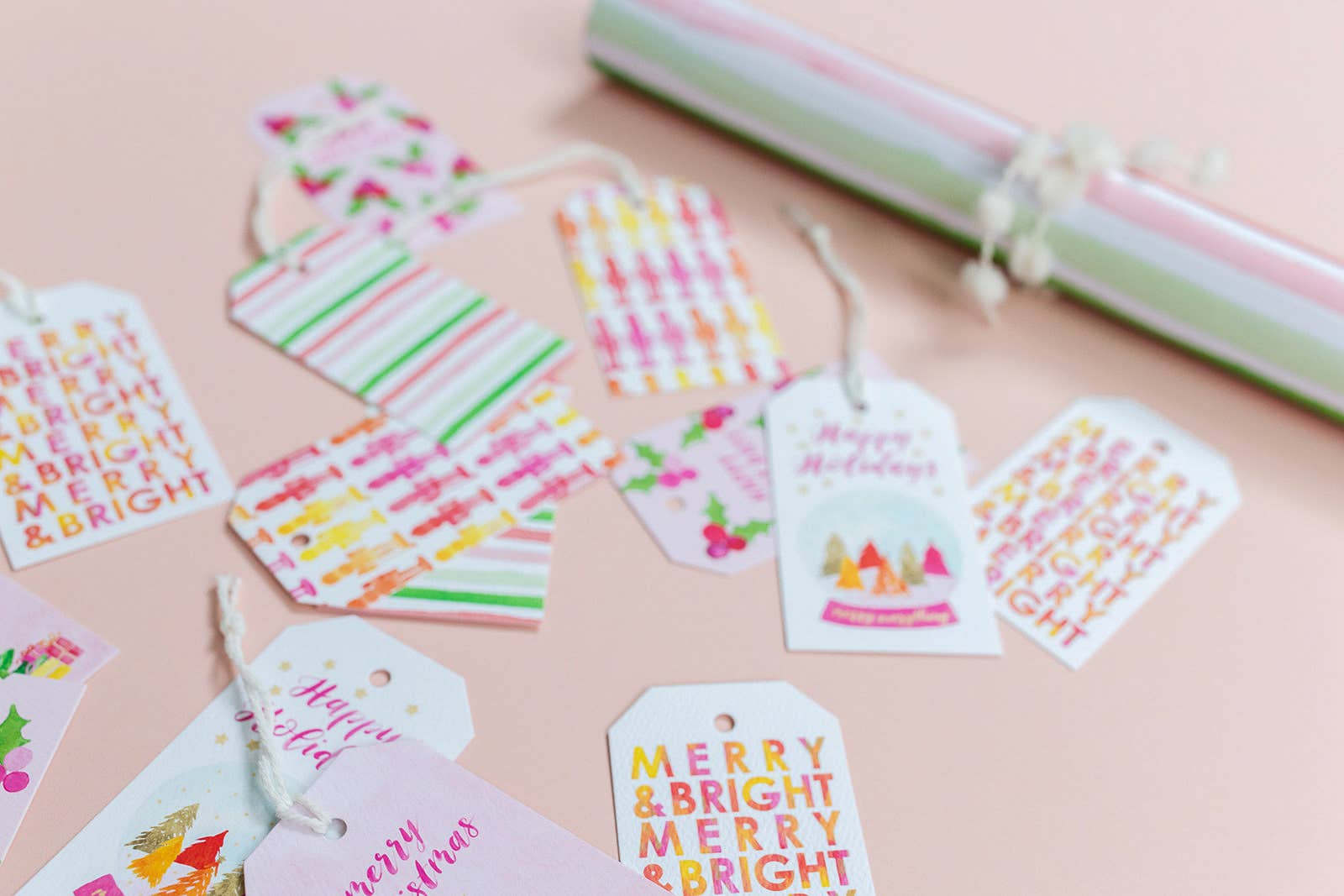 Gert & Co – wholesale Presentetikett – Rosa julgran Holiday Gift Taggar, Uppsättning av 83