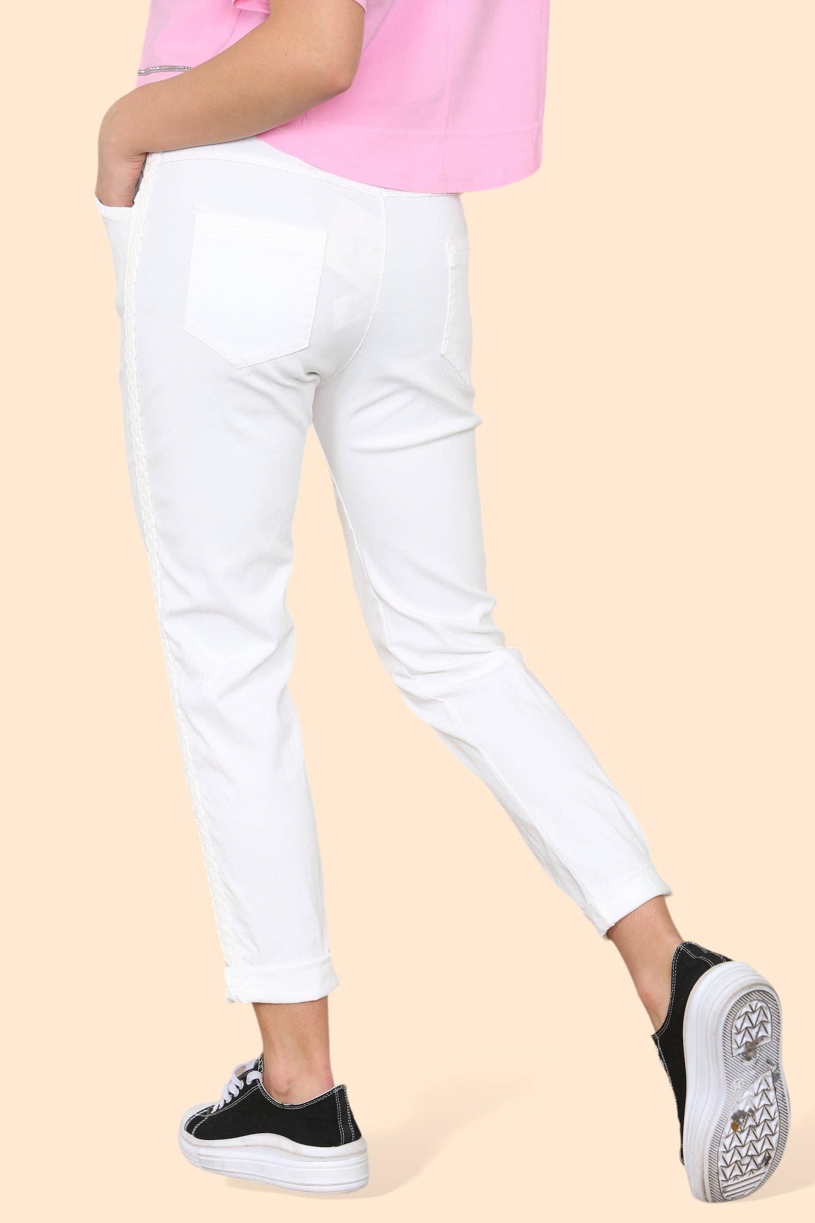 Kurt Muller – wholesale Pants – Women's – Plain Cargo Stud Pocket Bi-Stretch Magic Trousers12