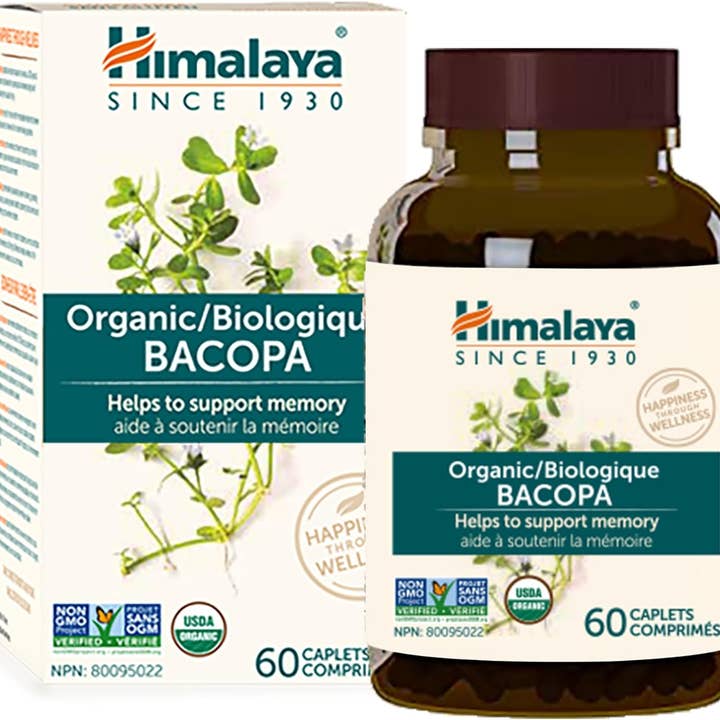 Himalaya Organic Bacopa Monnieri Nootropic Herbal Supplement, Mental Alertness, Supports Calm, Memory, Cognition, USDA Certified Organic, Non-GMO, 750 mg, 60 Plant-Based Caplets, 60 Day Supply for wholesale by Natures Honest