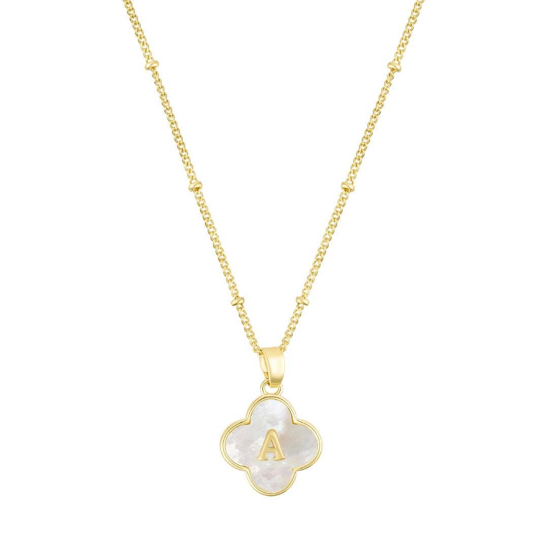 Adornia - Wholesale Pendant/Charm Necklace - 14k Gold Plated Mother-of-Pearl Initial Clover Necklace0