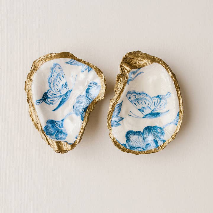 Decoupage Oyster Jewelry Dish: Butterfly for wholesale by Grit and Grace Studio