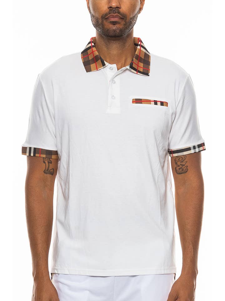 WEIV - Wholesale Polo - Men's - Checkered Plaid Collar Short Sleeve Polo Shirt