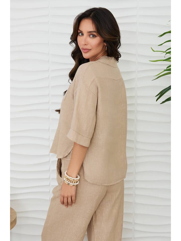 MILIO MILANO - Wholesale Button Down Shirt - Women's - LINEN 3/4 SLEEVE BUTTON DOWN SHIRT (44051/154201)2