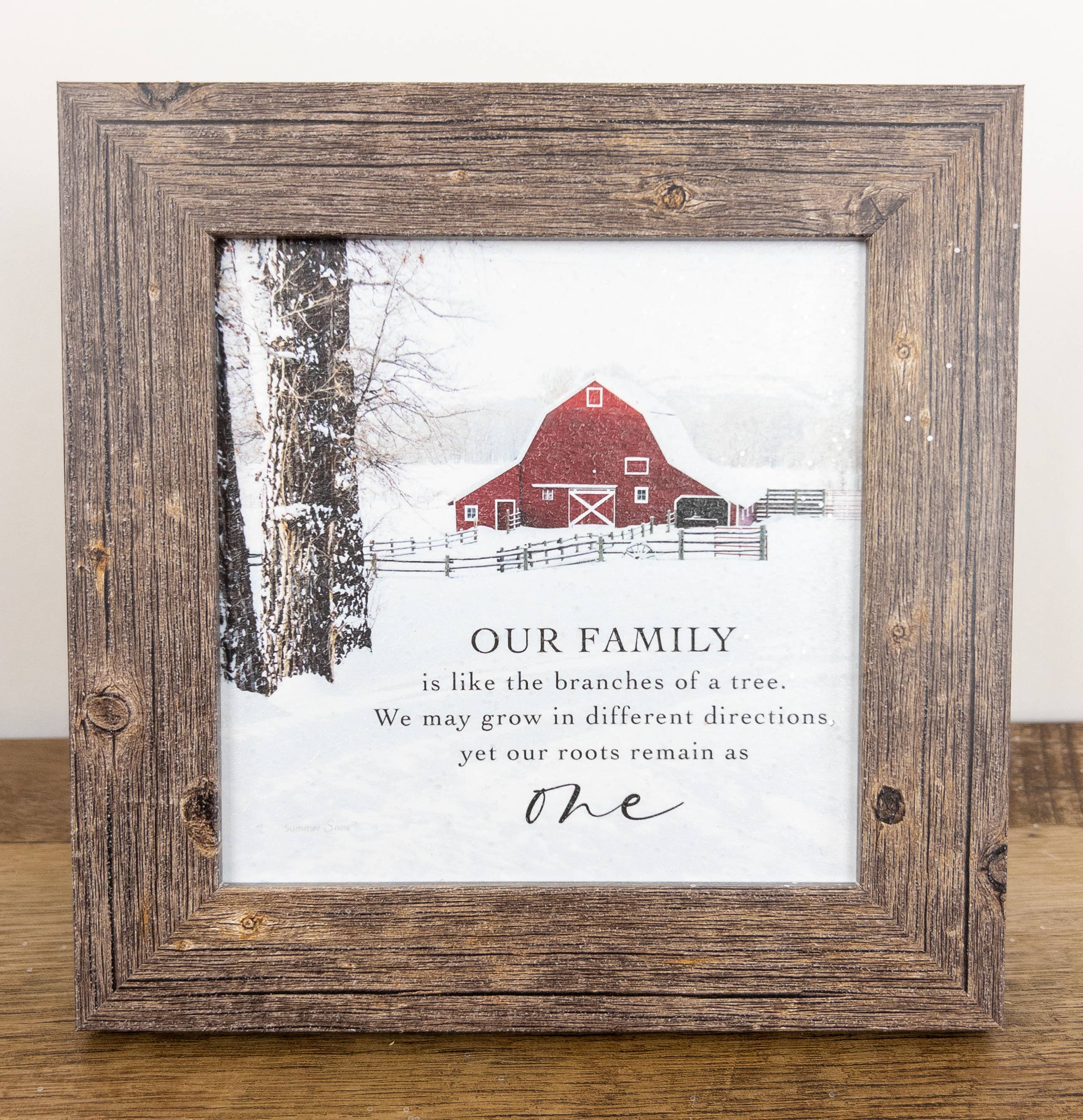 Summer Snow Art - Wholesale Christmas Wall Art - Our Family Is Like The Branches Of A Tree Winter Barn Art5