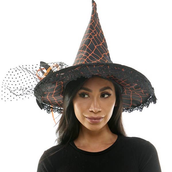 Orange Lace Witch Hat for wholesale by KBW Global Corp.