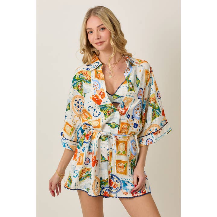 WHITE COMBO Summer Watercolor Print Romper & Bra Top Set for wholesale on Faire