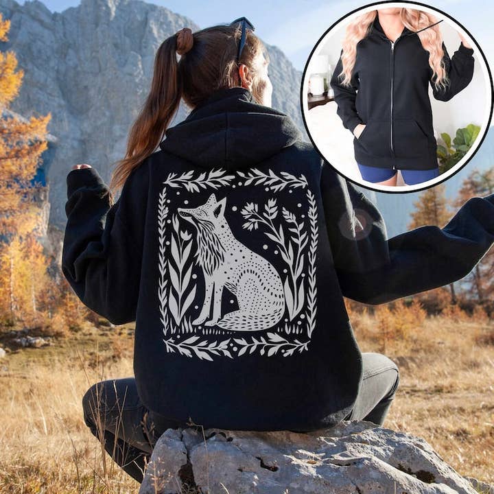 Fox Zip Up Hoodie | Graphic Nature Hoodie for wholesale by Sisterly Gifts Shop