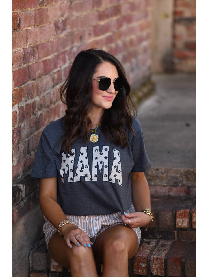 Heather Charcoal Mama Flowers Tee for wholesale on Faire2