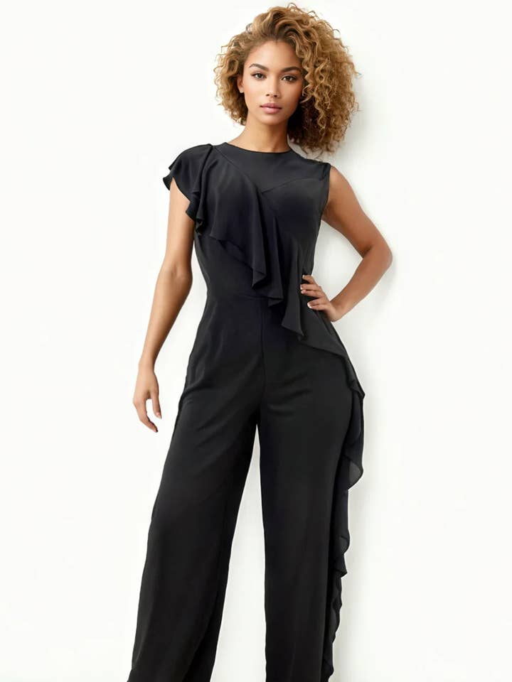 C1927 SLEEVELESS JUMPSUIT (BLK, WHT,BLUE) for wholesale by N by Nancy