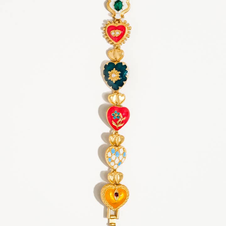 Multi Colored Elysian 18K Gold Boho Baroque Heart Color Bracelet for wholesale on Faire