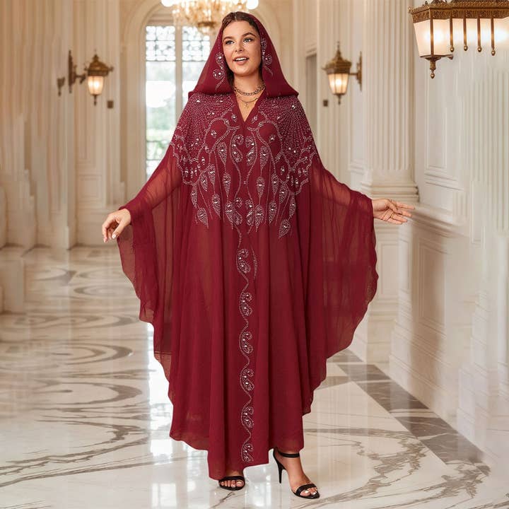 ACCITY - Wholesale Cape - Women's - African Beaded Long Robe Muslim Cape Hooded Dress_CWMM613817