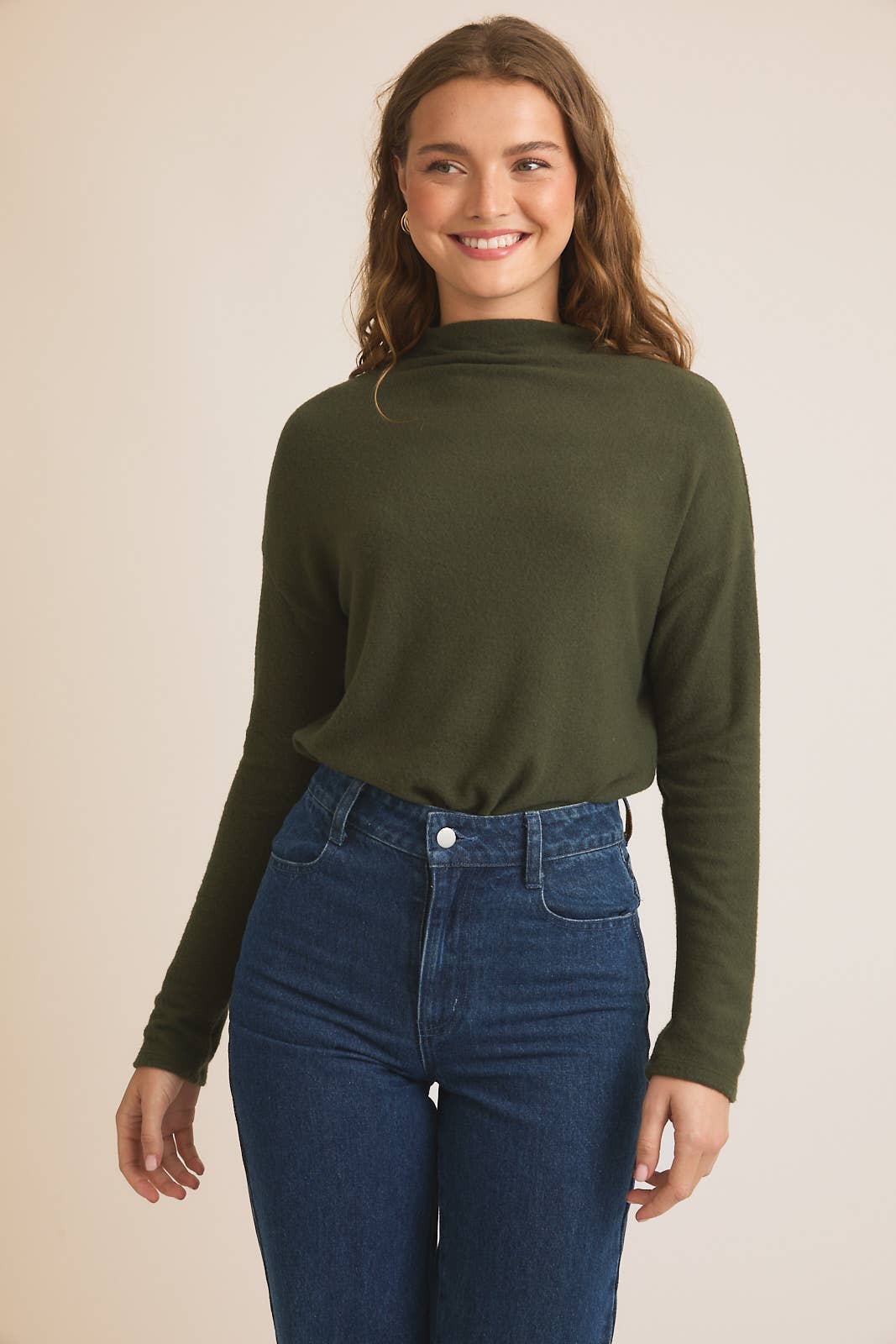 OLIVE LONG SLEEVE MOCK NECK BODYSUIT for wholesale on Faire1