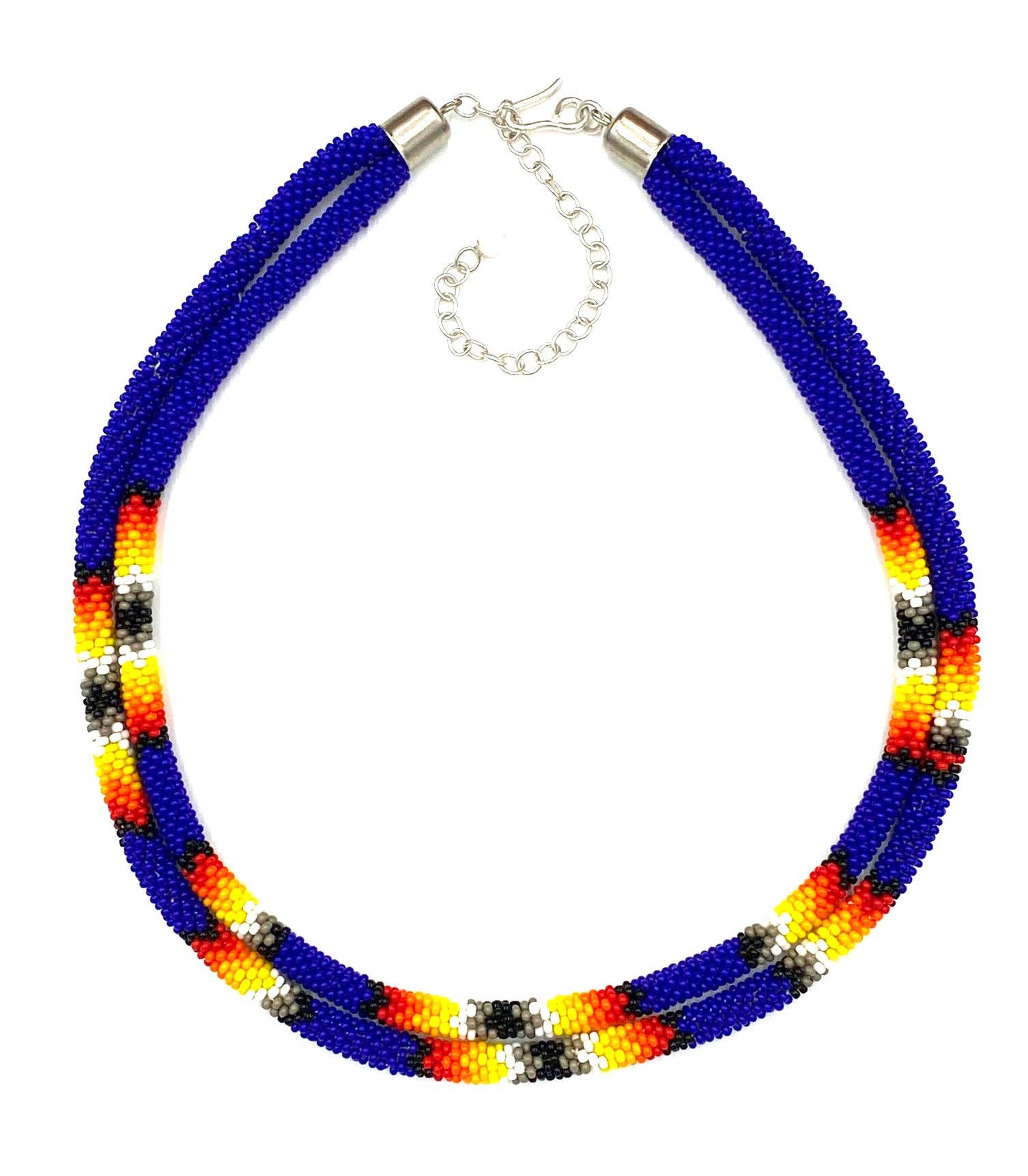 BEADS CORNER - Vente Colliers tissés - Collier à double rangée de perles style amérindien - Bleu profond Fire1