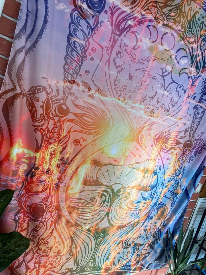 Tapestry / Mermaid Art / Ocean Art / Sunset Art / Shell Art / Festival Tapestry for wholesale by Enlighten