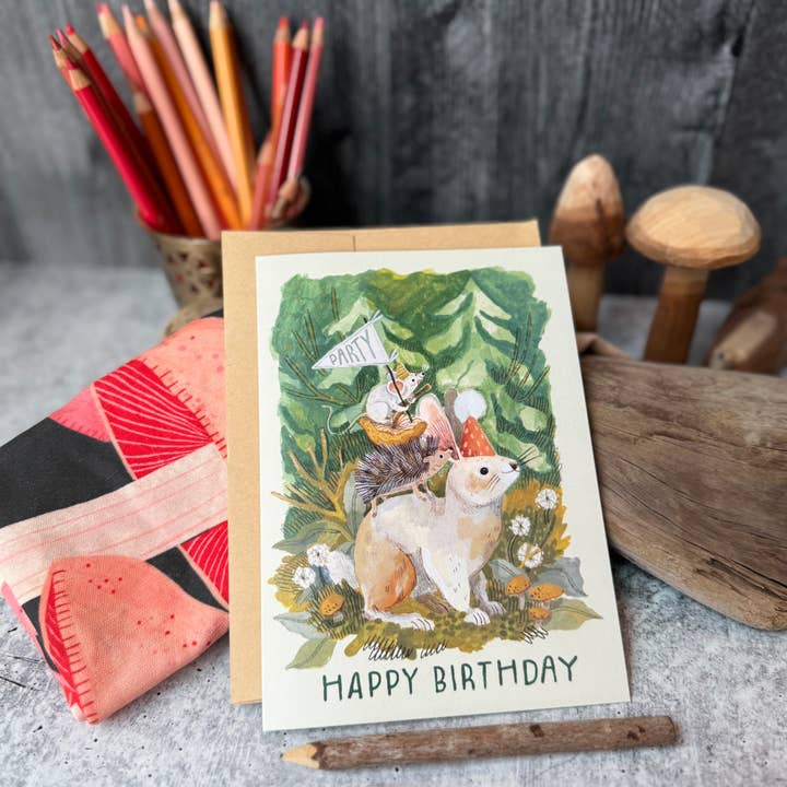 Canyon & Cove Art - Wholesale Birthday Card - Rabbit Celebration Birthday Card1