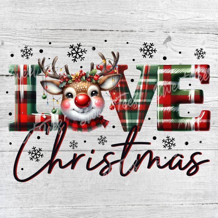 Transferencia por sublimación navideña de Christmas Love Reindeer Holiday para venta al por mayor de Sweet Tees