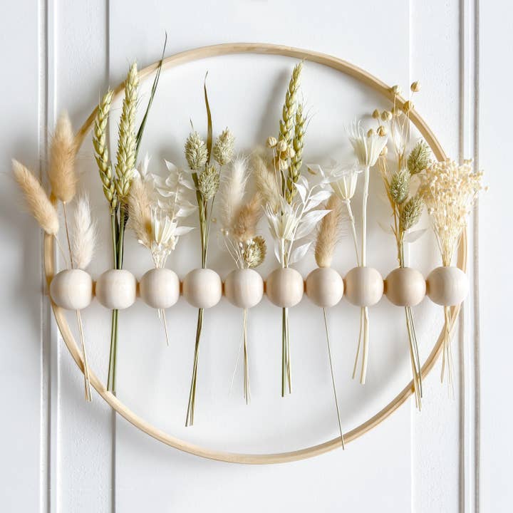 Neutrala torkade blommor trä pärla krans för wholesale av OLFFE