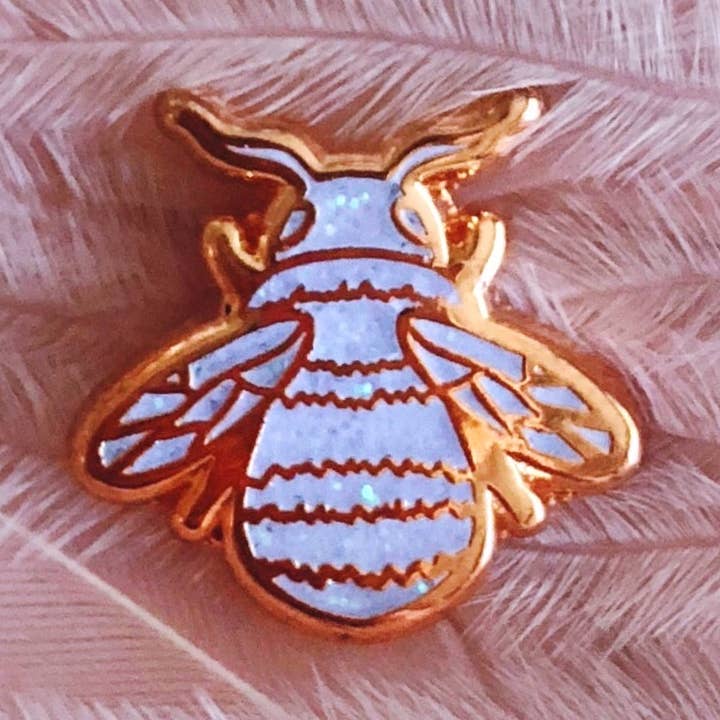 Mini Bee Luxe Iridescent Rose Gold Enamel Pin for wholesale by Lilly Baik