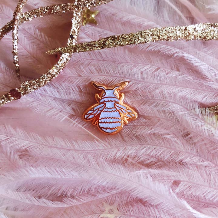Mini Bee Luxe Iridescent Rose Gold Enamel Pin for wholesale by Lilly Baik