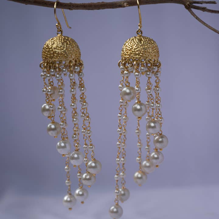 DIORA - Wholesale Dangle Earrings - Long Pearl Jhumka earrings Indian Festive Wedding Jewelry7