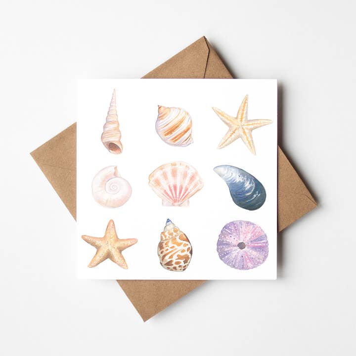 Sea Shells, Square Card for wholesale by By Antonia Illustration