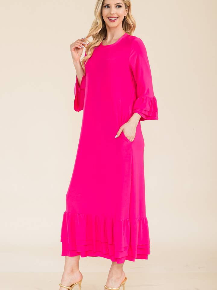 Celeste Clothing – Vestido - Mulher por atacado – VESTIDO MODESTO TAMANHO PLUS COM MANGAS DE SINO EM CAMADAS -CD438983