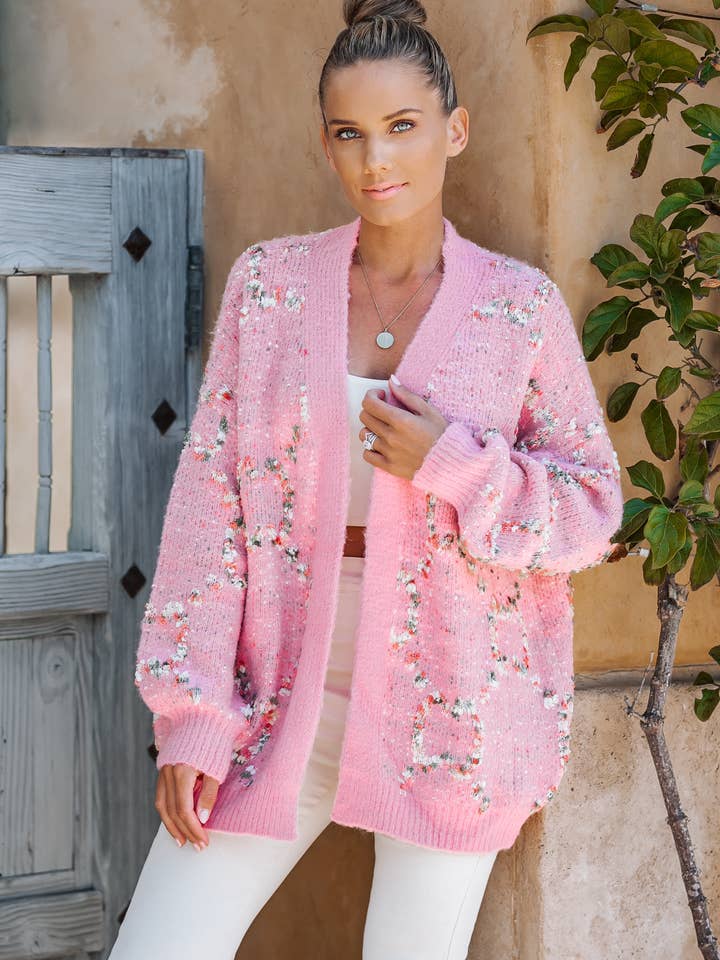 Pink Stardust Detail Open Cardigan for wholesale on Faire3