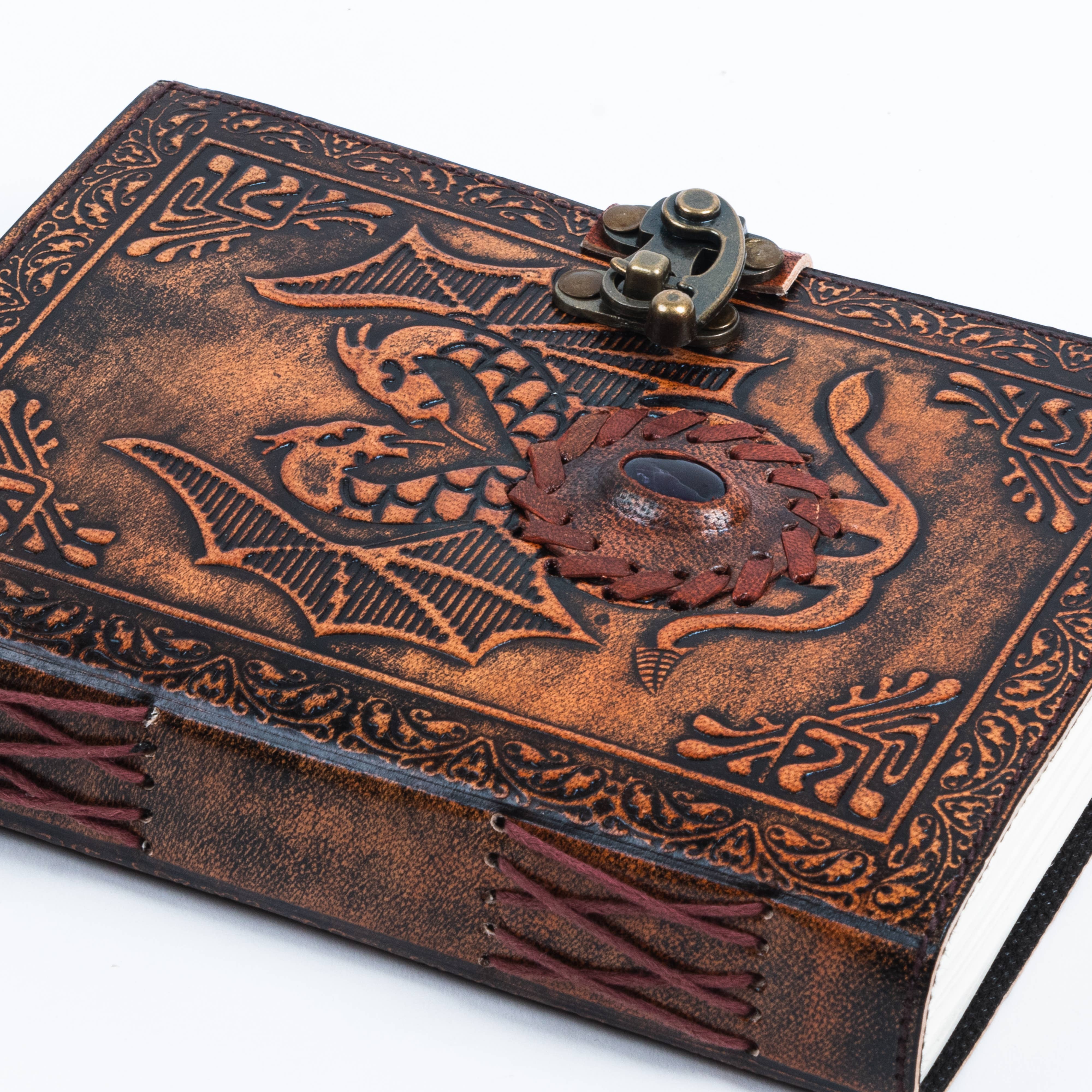 R K Handicrafts and Exporters - Wholesale Journal/Diary - Leather Notebook with Stone Dragon Embossed Travel Journal 6