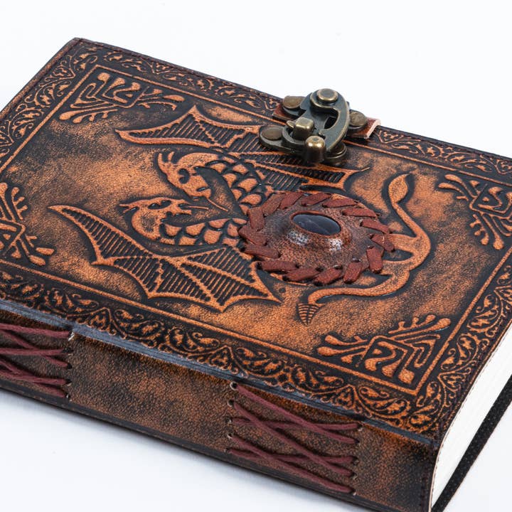 R K Handicrafts and Exporters - Wholesale Journal/Diary - Leather Notebook with Stone Dragon Embossed Travel Journal 6