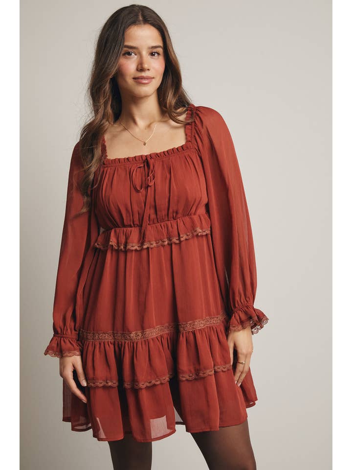 Forte - Wholesale Dress - Women's - Crinkled Tiered Boho Mini Dress FD00051