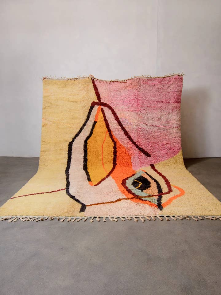 Baby Pink and Soft Yellow Moroccan Rug, Shag rug, Area Rug for wholesale by BerberNest