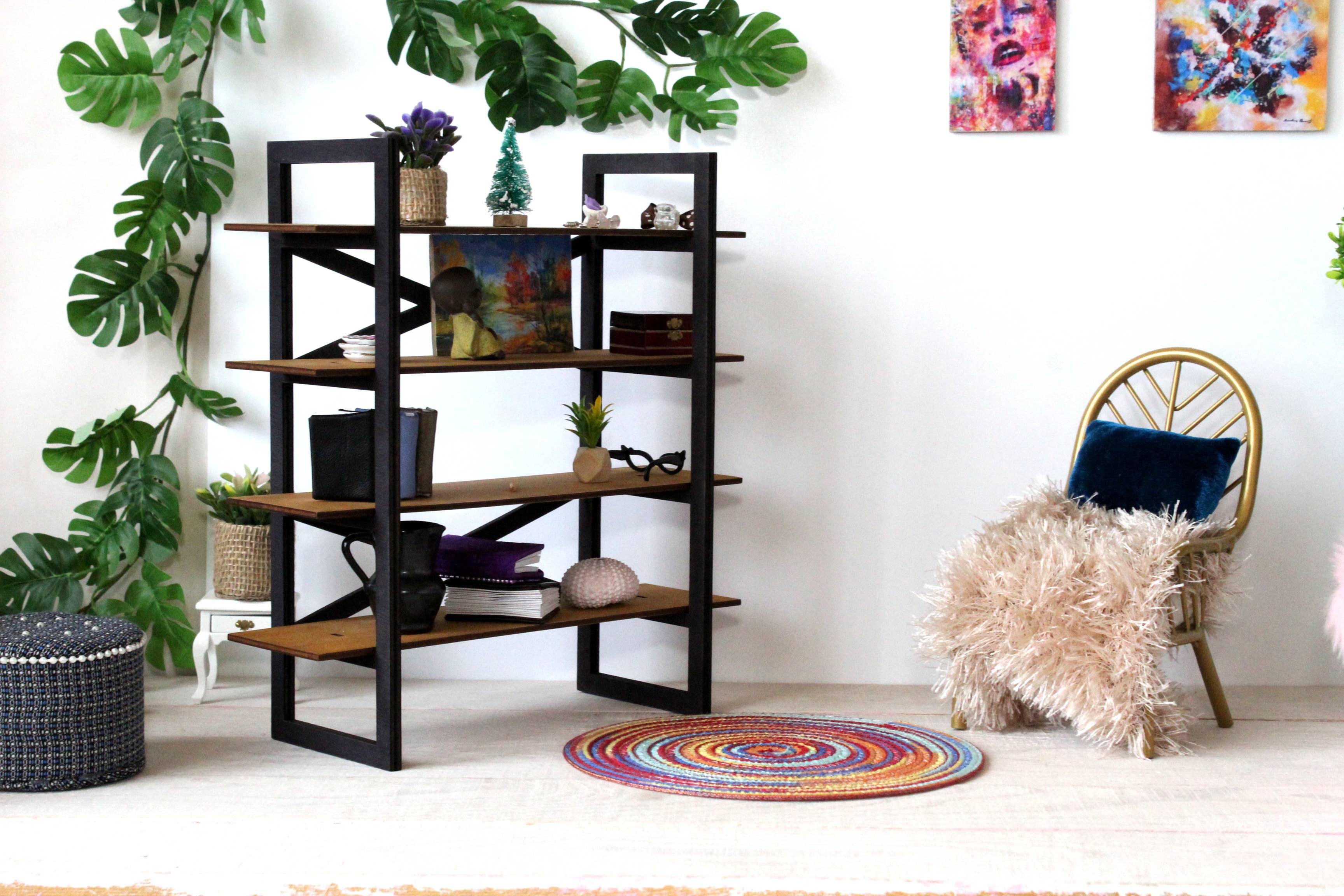 Lenasminiland – wholesale Tillbehörskit för docka - Barn – Miniatyr moderna bokhylla 1:6 skala dockhus möbler Trä8