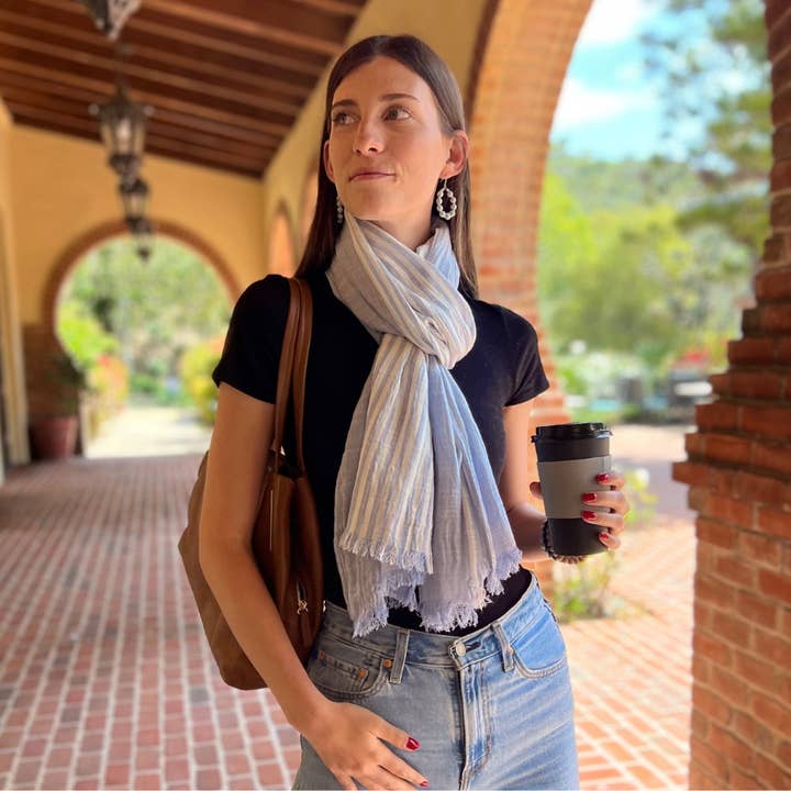 Humble Hilo - Wholesale Scarf - Women's - Humble Hilo Cumulus 100% Cotton Scarf Center Stripes16