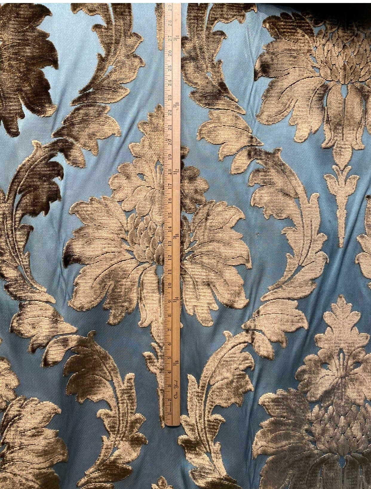 Fancy Styles Fabric - Wholesale Fabric - Emperor Walter Novelty Italian Burnout Damask Chenille Velvet Fabric Bronze & Teal- Upholstery7