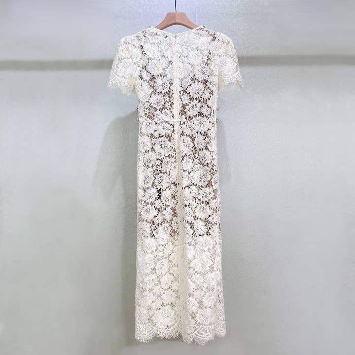 off white DR571Y Elegant Summer Lace Dress with Bowknot and Slim Fit for wholesale on Faire2