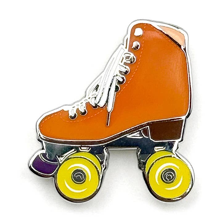 Smarty Pants Paper - Wholesale Lapel Pin/Button - Orange roller skate pin with glow in the dark wheels0
