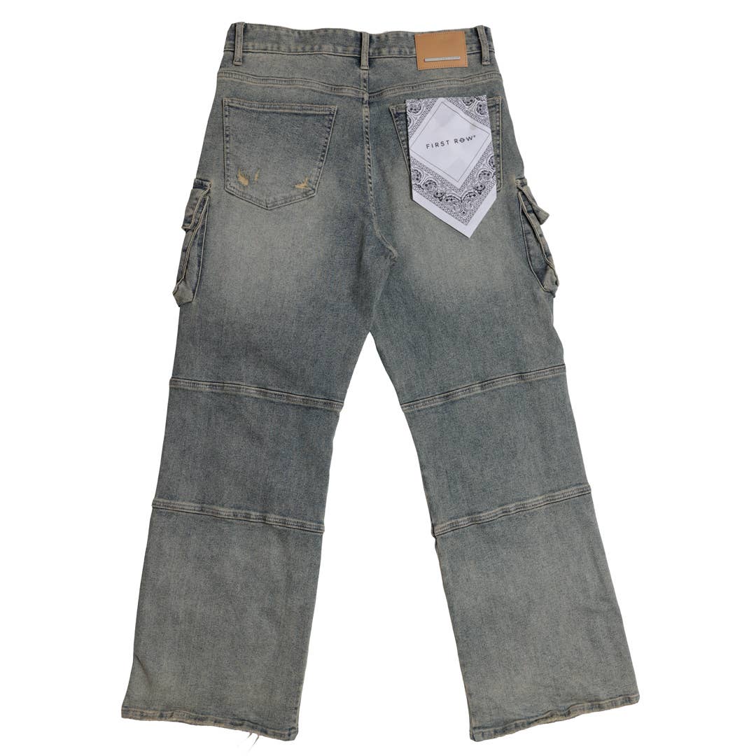 First Row - Vente Jean – homme - Pantalon cargo en denim large Y2K avec poches utilitaires1