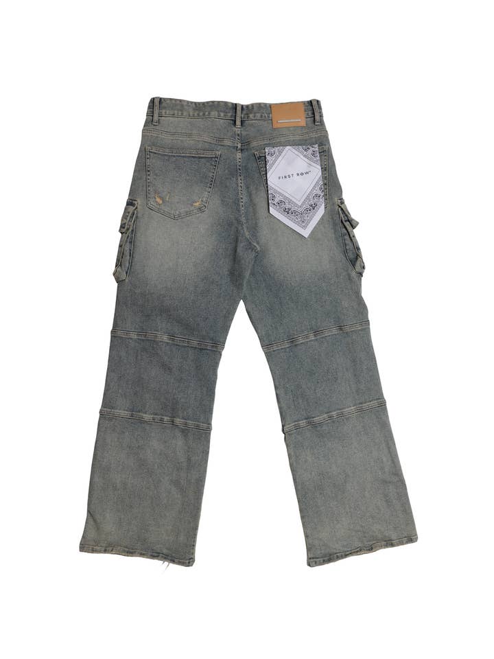 First Row – wholesale Jeans - Herr – Y2K vida cargobyxor i denim med utility-fickor1