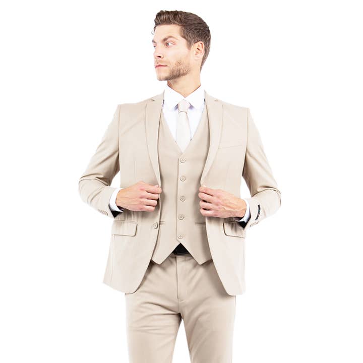 Suits America - Wholesale Suit Set - Men's - Mens Suit 4-Way Stretch 3pc w/ Expandable Waistband, Tan
